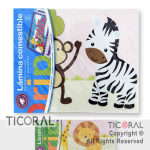 LAMINA COMESTIBLE ANIMALITOS DE LA SELVA P/TORTAS 27CM x 21CM x 1